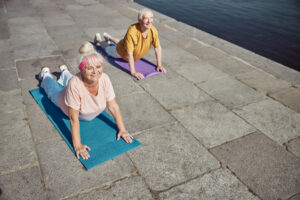 Seniors doing yoga